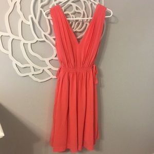 Pink v neck side tie dress